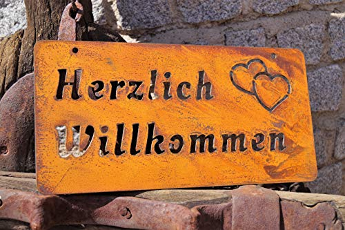 Rostalgie Edelrost Schild Herzlich Willkommen 30 x 15 cm Wandtafel Garten Dekoration Herz