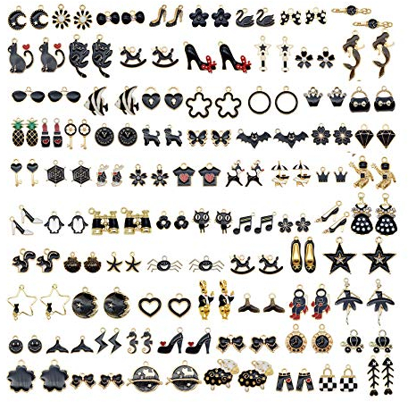 Julie Wang 70Pcs 35 Paare Schwarz Emaille Charms Anhänger für Schmuckherstellung Bulk Lot Halskette Ohrringe Armband Handwerk DIY Fundstücke