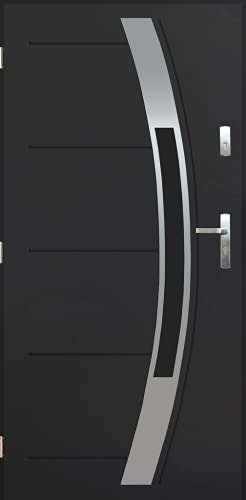 Porta esterna in acciaio, porta d'ingresso con vetro Pantor 55 mm, FAGOT dimensioni 80 e 90 (antracite, [90] 990 x 2068 con telaio della porta sinistra)