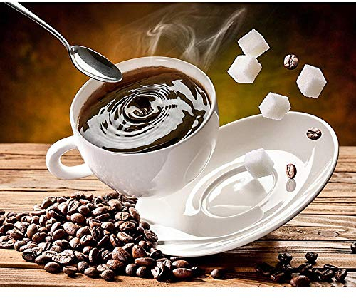 YRTMHU 5D Diamond Painting Kinder DIY Cross Stitch Stickerei Malerei Kits Full Drill Kristall Malerei Set Kaffee weiße Tasse Stickerei Kunsthandwerk House Wall Dekoration (45x60cm)