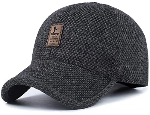 VoilaLove Casquette de Baseball pour Homme en Laine et Tweed avec Cache-Oreilles Pliables, a-Noir, M