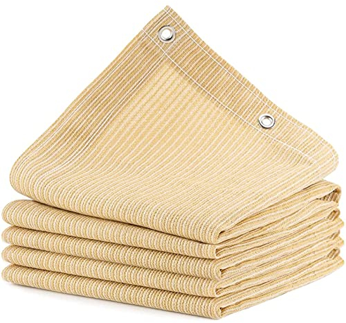 Voile d'ombrage Protection Solaire Toile Rectangulaire, HDPE 95% Anti-UV Auvent de Voiture avec Cordes et Serre-câbles pour Jardin, Terrasse, Balcon, Camping, Pergola, 1mètre 1 Trou, Sable (3x5m)