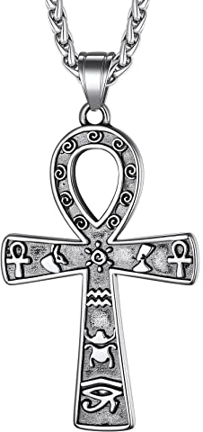 Richsteel Edelstahl Ägyptischer Kreuz Anhänger für Herren Jungen Religiöser Ankh Schutz Amulett mit Geschenkebox für Geburtstag Weihnachten
