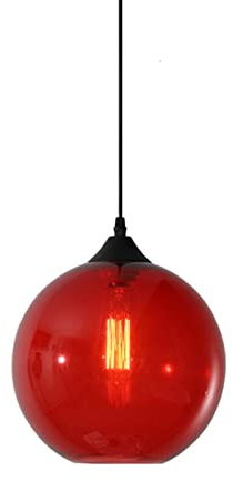 S-Cevada Suspension Boule de Verre Simple, Lampe Suspendue de Plafond Industrielle Vintage E27 Loft Bar, Mini Lustre à 1 Lumière pour Cuisine Salle à manger Chambre (Rouge)