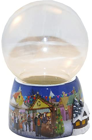 70006 Bastelset DIY Schneekugel Do it Yourself mit Glaskugel und Porzellansockel Weihnachtsmarkt mit Haus Spieluhr möglich – 100mm Durchmesser