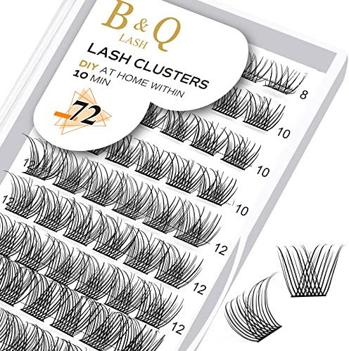 B&Q Wimpern DIY - 72 Pcs Einzelwimpern für Anfänger, Wiederverwendbar, Wimpernbüschel, Wispy, Flauschig, Einzelwimpern für Wimpernverlängerung zu Hause (XS,C-8-16MIX)