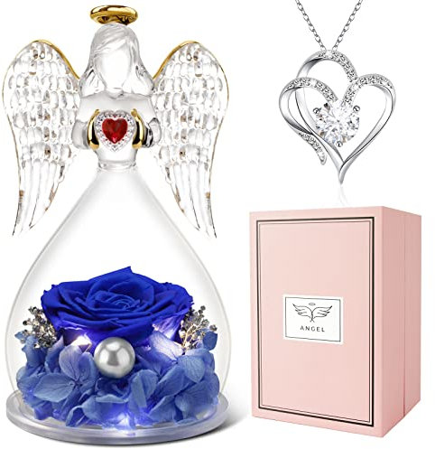 Miofula Rosa Stabilizzata Angelo Regalo per Donna, Rosa Eterna con Collana Regalo di San Valentino per lei, Regalo di Festa della mamma Natale Compleanno per Mamma Nonna Fidanzata