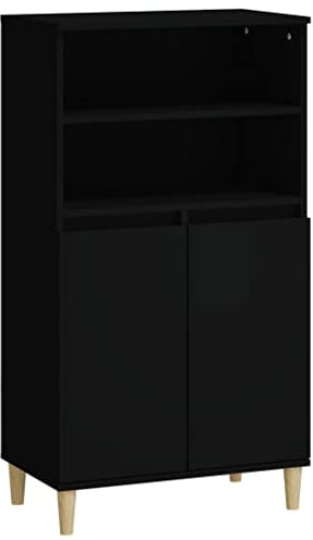 vidaXL Buffet Haut, Armoire avec 2 Étagères et 4 Compartiments, Meuble de Rangement avec Portes, Organisateur de Salon, Scandinave, Noir Bois d'Ingénierie