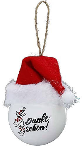 Inge-glas Weihnachtskugel aus Glas | Schmuckkugel 6cm mit Weihnachtsmütze und Spruch | Geschenk Weihnachten (Dankeschön)