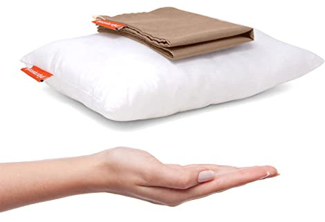 Urban Infant Pipsqueak Mini-Kissen mit Namensschild, klein, 27,9 x 17,8 x 6,3 cm, maschinenwaschbar, weißes Kissen mit khakifarbenem Bezug