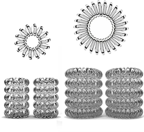 10er Set Spiral Haargummi - Haargummis für weniger Spliss und gebrochene Haare - Haargummi Spirale für feine Haarpartien - Telefonkabel Spiralhaargummi, transparent, 10 x 2.5 cm & 10 x 3.5 cm