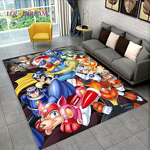 YZGAH Rockman Megaman Spiel Cartoon Bereich Teppich, Teppich Teppich Für Wohnzimmer Schlafzimmer Sofa Fußmatte Dekoration, Kinder Spielen rutschfeste Bodenmatte P6701 80X120Cm