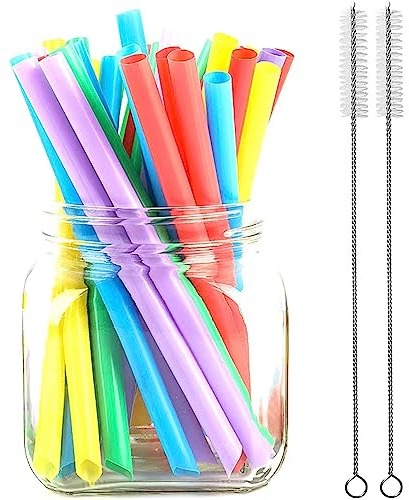 Bubble Tea Paille,Paille Reutilisable,Pailles Multicolores,Paille Lavable,Pailles Réutilisables en Boba,Pailles Colorés,avec 2 Brosses de Nettoyage,pour Smoothie,Thé à Bulles,Milk-shake