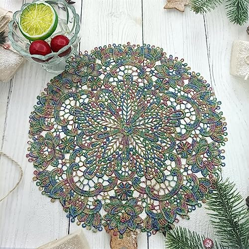 Wambere 1 Stück 26 cm Tischset aus Spitze,Spitzendeckchen Häkeldeckchen Tischdeck,Spitze Runde Stickerei Tisch Tischset,Handarbeit Geklöppelt Spitzendeckchen Placemat,für Küche, Esszimmer,Mehrfarbig