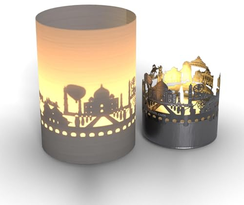 Agra Skyline Tube T-Light Schattenspiel - Motivkerze mit Taj Mahal & mehr projizierten Silhouetten | Perfektes Souvenir & Wohnungsaccessoire für Agra-Fans | Fernweh & Sehnsucht garantiert!