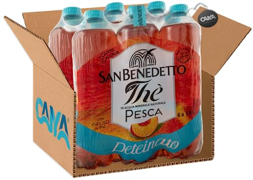 San Benedetto The Deteinato al gusto di Pesca con Infuso di Thè 1,5L [CAIYA® BOX da 6 Bottiglie] - Drink Summer 2023