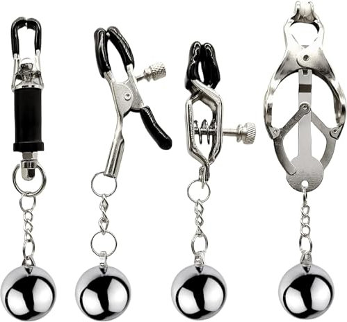 Edelstahl Nippelklemmen mit Gewicht Kugeln, Nippel Clamps Stimulation Set Brustwarzen Klemmen Nippel Stretcher Sex Toy SM Bondage Erotik Sexpielzeug für Frauen Männer