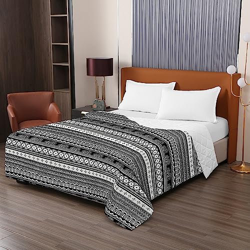 Chickwin Tagesdecke Bettüberwurf Steppdecke, klassisch Böhmen Drucken Leichte Tagesdecken mit Präge Wohndecke aus Gesteppt Bettdecke Bettbezug für Einzelbett Doppelbett (220x240cm,Schwarz weiß)