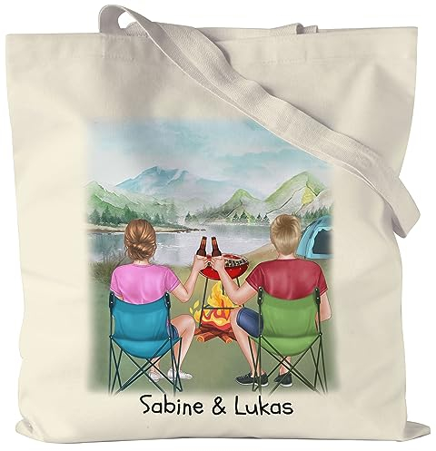 Kiddle-Design Camping Jutebeutel Pärchen Paar Zelten Wohnmobil Womo Van Camper Wohnwagen Personalisiert Geschenk für Camper mit Name