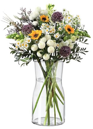 Vases, Vase Flowers Glass, Ledoir Modern 17cm 6.7 Inch Tall Modern Essentials 0.8L Clear Living Room Round Flower Jug Pampas Decor Simplistic Gifting Flowera Tulip Rose