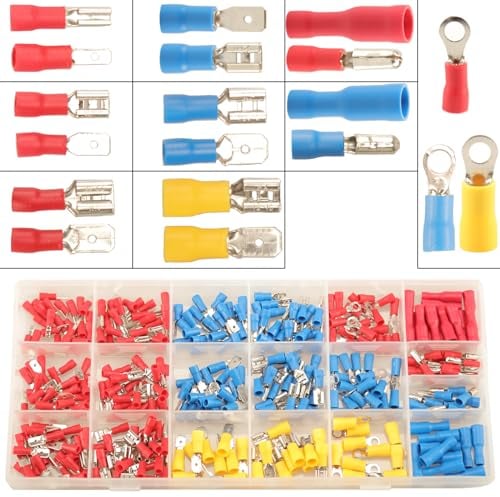 350pcs Capicorda Elettrici Assortiti, 19 Tipi Capicorda a Crimpare Connettori per Cavi Elettrici, Terminali Elettrici Connettore Elettrico, Terminale Connettori Isolati con Crimpro a Spada e Forcella