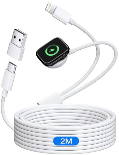 2 in 1 Ladekabel für Apple Watch Ladekabel, 2M iWatch Ladekabel USB C Ladegerät Apple Watch Kabel Ladestation mit Kabel Lightning für Apple Watch Series 9 8 7 6 5 4 3 2 SE Ultra,iPhone 14 13 12 11 XS