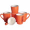 superyes Large Ceramic Mugs-Set of 6, 12oz(360ml) Barrel Tulip Shape for Cappuccino Latte, Easy-Grip Handle, Orange Yellow Glazed, White Interior