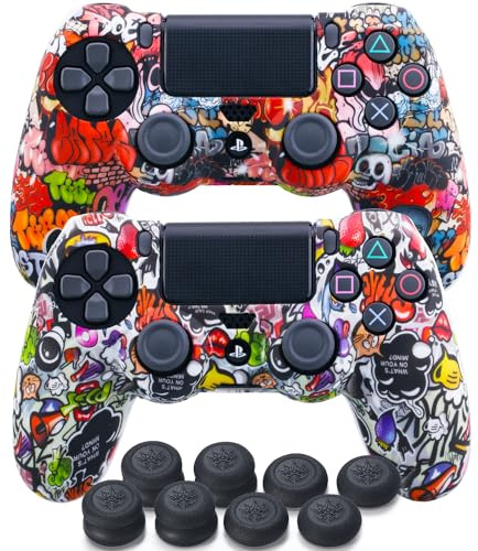 YoRHa 2 fundas de silicona para mando de PS4 (paquete de arte callejero) con empuñaduras exclusivas para el pulgar x 8