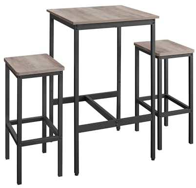 VASAGLE Bartisch mit Barhocker-Set, Esstisch mit 2 Stühlen, Küchentisch klein, Barstühle, für Esszimmer, Küche, Greige meliert-tintenschwarz LBT017B02