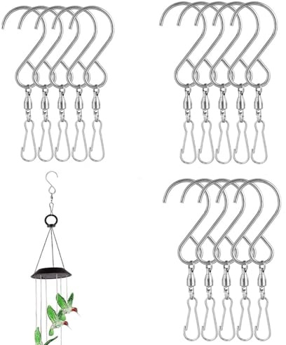 CuiCanfla 15 teiliger drehbarer Hakenclip, ufhängehaken, Schwenkbare Haken Clips, drehbarer winddichter S-Hakenclip zum Aufhängen von Windspielen, Blumenkörben, Vogelkäfigen und Partyzubehör