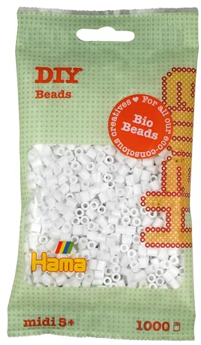 Hama Midi Bio Beads - Bolsa de 1000 cuentas fusibles (5 mm) para manualidades y manualidades de mosaico, color blanco