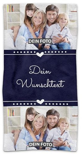 PR Print Royal Handtuch personalisiert mit Foto und Wunschtext - Personalisiertes Handtuch Bedrucken - Persönliches Fotogeschenk für Familie und Freunde | 100 x 50 cm, blau