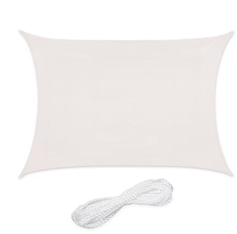 Relaxdays Toldo de Vela Rectangular, 2 x 4 m, Tejido HDPE, Resistente Rayos UV, Cóncavo, Cuerdas Tensoras, Blanco, Acero Inoxidable