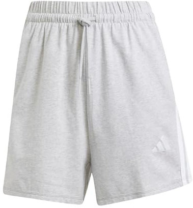 adidas Women's Essentials 3-Stripes Cotton Shorts, Light Grey Heather/White, M