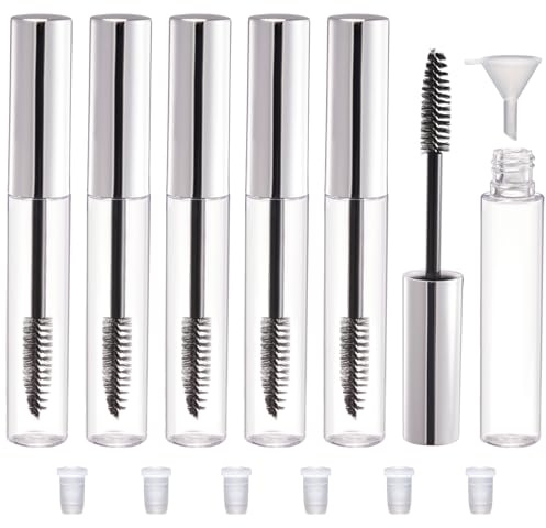 CAIYA 6 Stück Wimperncreme Behälter Flasche, Nachfüllbare klare leere Flasche Tube Container für Rizinusöl, Wimperncreme, mit Gummieinsatz und Trichter, 10ml