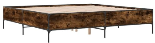 vidaXL Bettgestell, Bett mit Metallbeine Sperrholzlatten, Doppelbett für Schlafzimmer, Modern, Räuchereiche 200x200cm Holzwerkstoff Metall