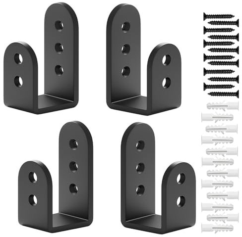 4 soportes en forma de U de metal, 2 x 4 abrazaderas para puerta de barrera, soporte en U de seguridad como refuerzo de puerta, color negro