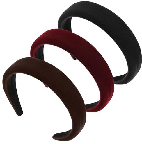 Pack of 3 Stück Haarreifen Damen Breit Samtstoff Gepolstert Haarband Schwarz Rot Braun Stirnbänder für Frauen, Vintage Haarreif Mädchen Haaraccessoires Damen, Haarreif Damen Elegant Haarschleife Damen