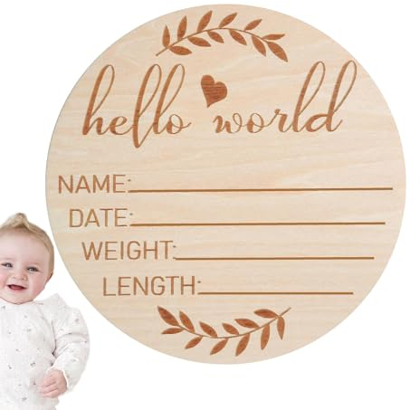 HunicandIU Placa de aviso de nacimiento para bebé, placa de nacimiento de madera de 5,9 pulgadas – Placa de anuncio de nombre de bebé única para «Welcome Baby Come».