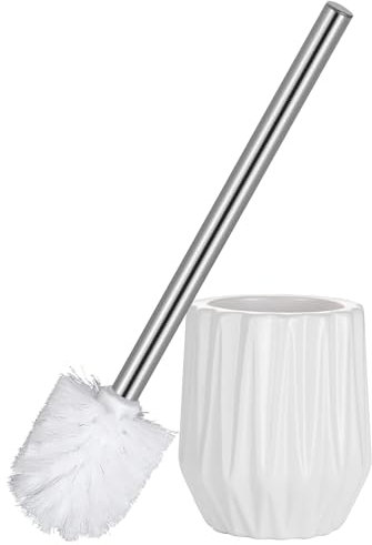 FIISAYL Brosse WC Brosse Toilettes WC avec Poignée en Acier Inoxydable et Porte Balai en Céramique Forme de Diamant Blanc