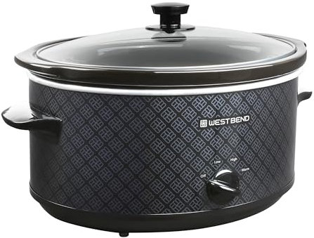 West Bend Slow Cooker 6-Quart Manual Crockery Style with Dishwasher Safe Oval Ceramic Crockpot and Glass Lid Two Temperature Settings Plus Keep Warm, 330-Watts, Black