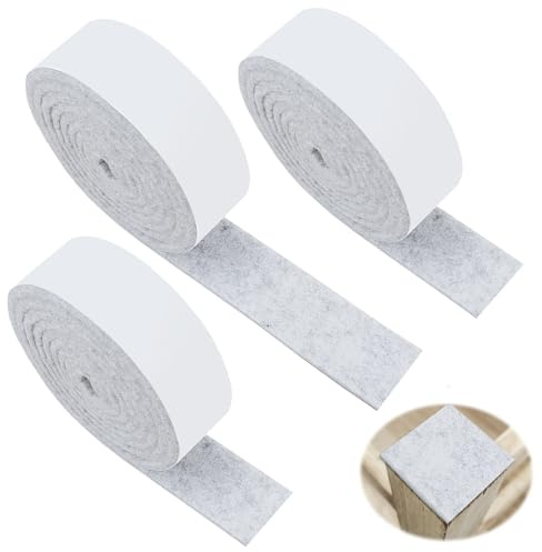 Filzgleiter Selbstklebend 3 Rollen 100cm x 2cm Filz Selbstklebend Filzunterlage für Stühle und Möbelfüße Filzband Filzstreifen Selbstklebend Möbelgleiter Filzrolle Beliebige Form Zuschneidbar