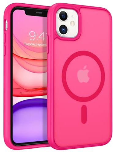 DOMAVER Case for iPhone 11, iPhone XR Case [Compatible with mag-safe] Charging Military Grade Anti-Yellowing Cover Hard Slim Frosted Matte Phone Cases for iPhone 11/XR 6.1, Hot Pink