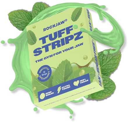 ROCKJAW® Tuff Stripz | Semi-Tough Jawline Chewing Gum | Sugar-Free Jaw Exerciser | 2X Harder Than Regular Gum | Smooth Spearmint