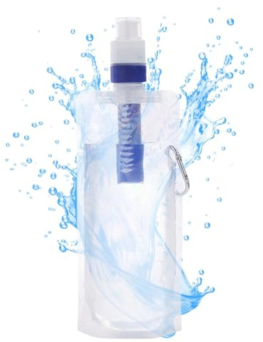Collapsible Water Bottle with Filter, Collapsible Filtered Water Bottle - Water Bag with Filter, Squeeze Filtered Water Bottle, Reusable, Lightweight, Leak Proof for Approx