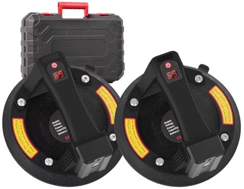 Electric Vacuum Suction Cup Lifter: 2pcs Digital Display Suction Cups Monitor Auto Start Pump - 600lbs Max Load - Glass, Granite, Tile, Metal, Windshield Suction Cup Handles Tool(Black)