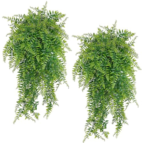 2 Pezzi Pianta Finta Cadente,Piante Rampicanti Artificiali Vite di Felce, Pianta Artificiale Sospesa Piante Finte Finta da Esterno Plastica Piante Pendenti Artificiali per Giardini Soggiorno Balconi