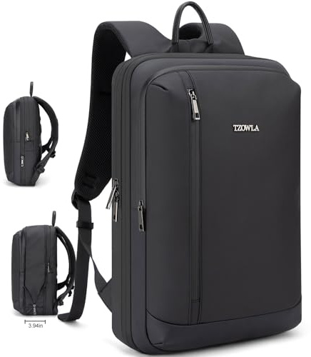 Tzowla Sac à dos professionnel fin et extensible pour ordinateur portable de 17,3 pour homme