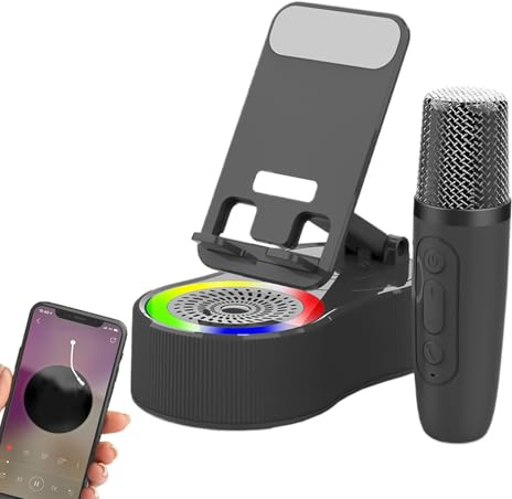 Phone Stand with Speaker - Wireless Charging Station | LED Lights Cool Tech Gadgets for Kitchen Bedroom Living Room Video Conferencing Party Camping