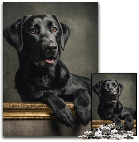 Adult Jigsaw Puzzles 1000 Pieces Black Labrador Cardboard Jigsaw Puzzles Family Interactive Game, Brain Teaser Gift, Educational Toy 26X38CM